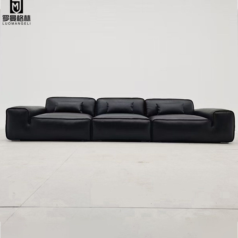 Italian Real Leather Sofa Modern Small Household Type Tofu Block Head Layer Cow Leather Designer Shatuu Great Black Bull Villa Sofa-Taobao