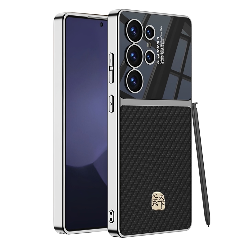  Free Shipping Suitable for Samsung Galaxy S26 Ultra Phone Case, New S25 High-End First-Layer Genuine Leather Protective Case, S24 Ultra-Thin Luxury Carbon Fiber Pattern Anti-Drop Full-Cover Business Case for Men