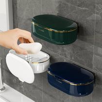 Light luxury soap box without punching wall-mounted household bathroom soap box drain with lid bathroom soap storage rack