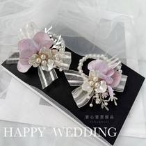 Bridesmaid wrist flower souvenir wedding beautiful bestie bracelet event pink purple senior bride sister group hand flower