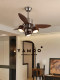 Yameng French-Style Mid-Century Living Room Chandelier Fan Light with Large Straight Fan Blades, Vintage American-Style Dining Room Bedroom Ceiling Fan Lighting Fixture