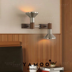 French Mid-Century Style Bedroom Bedside Wall Lamp, Retro Solid Wood Living Room Study Rotatable Reading Lamp, Corridor Aisle Lamp