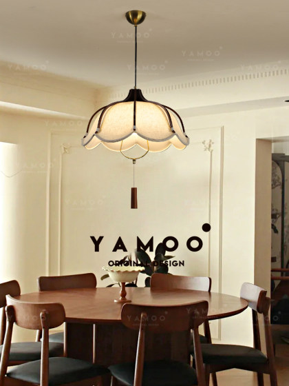 Yameng French Retro Mid-Century Style Master Bedroom Lamp Fabric Chandelier Japanese Dining Room Lamp Tea Room Homestay Dining Room Lighting Fixtures