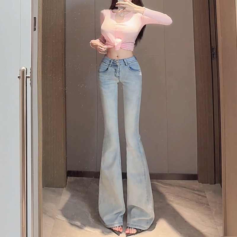 Light-Colored Low-Waist Hip-Enhancing Flared Jeans for Women, 2026 Summer New Casual Hot Girl Elastic Slim Fit Bootcut Pants Light-Colored Low-Waist Hip-Enhancing Flared Jeans for Women, 2026 Summer New Casual Hot Girl Elastic Slim Fit Bootcut Pants