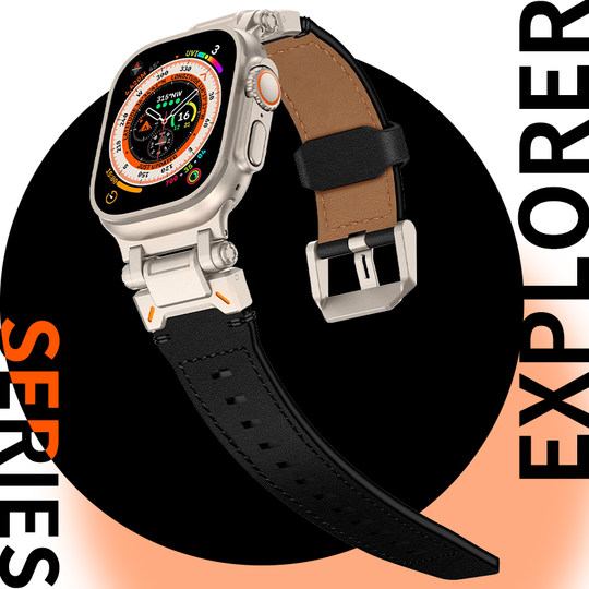 Suitable for Apple Watch Iwatch11 Strap Ultra3 Explorer Cowhide Genuine Leather Applewatch Men's Strap