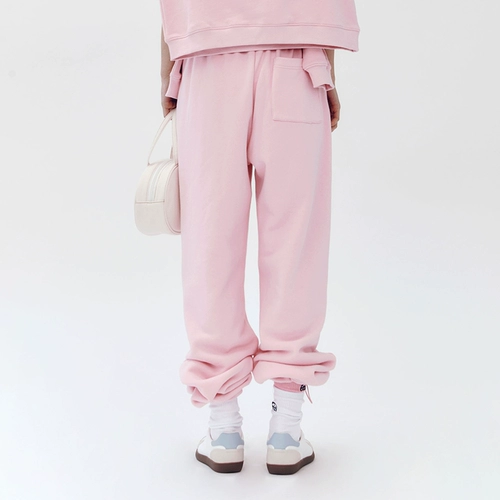 Розовые милые спортивные штаны подходит для мужчин и женщин, свободный прямой крой, по фигуре