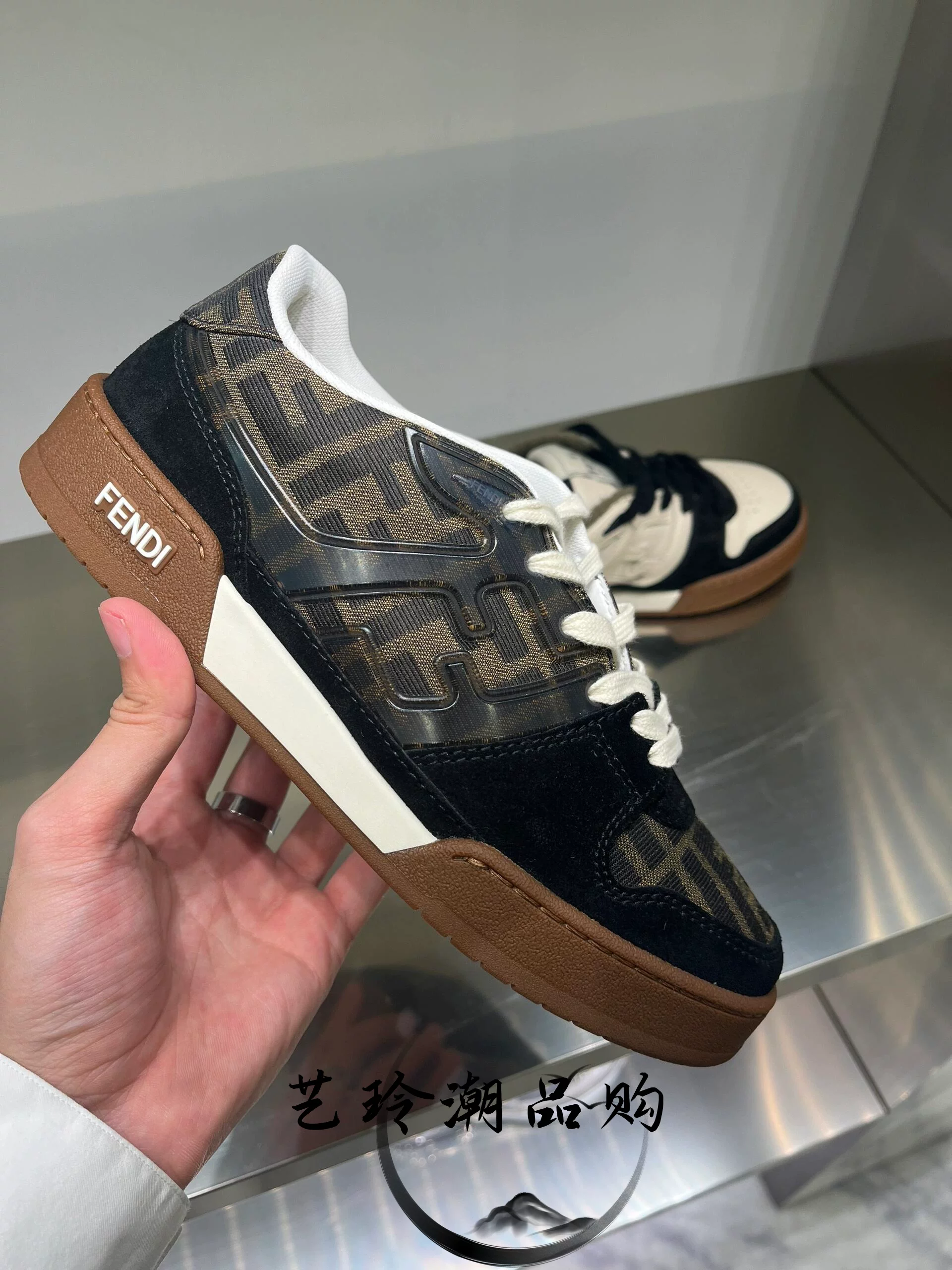 FENDI / Fantai новые MATCH доска обувь замша ткань стежка повседневные мужские кроссовки ретро-старый цветок спортивные женские кроссовки