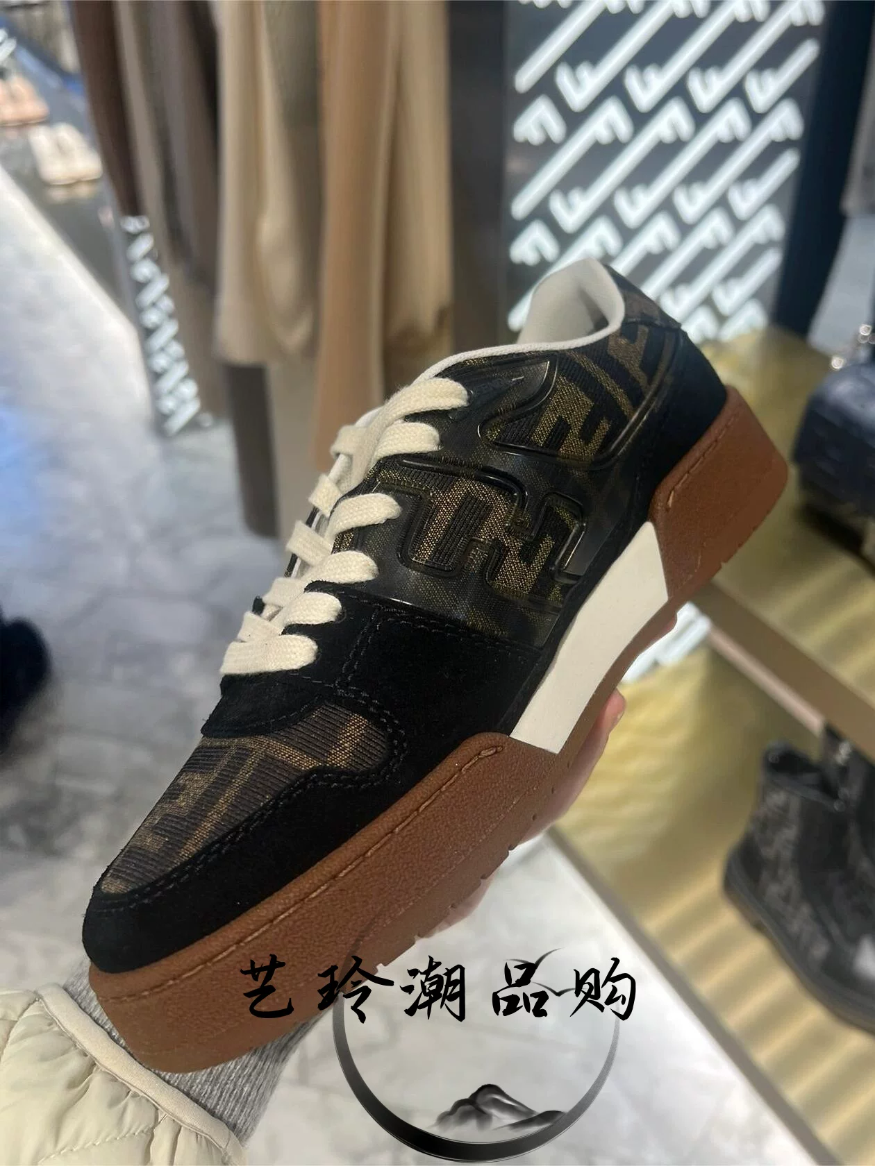 FENDI / Fantai новые MATCH доска обувь замша ткань стежка повседневные мужские кроссовки ретро-старый цветок спортивные женские кроссовки