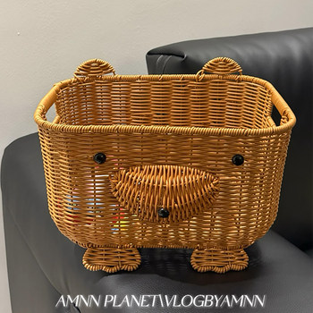 Little bear imitation rattan storage basket cute large capacity pure handmade home living room