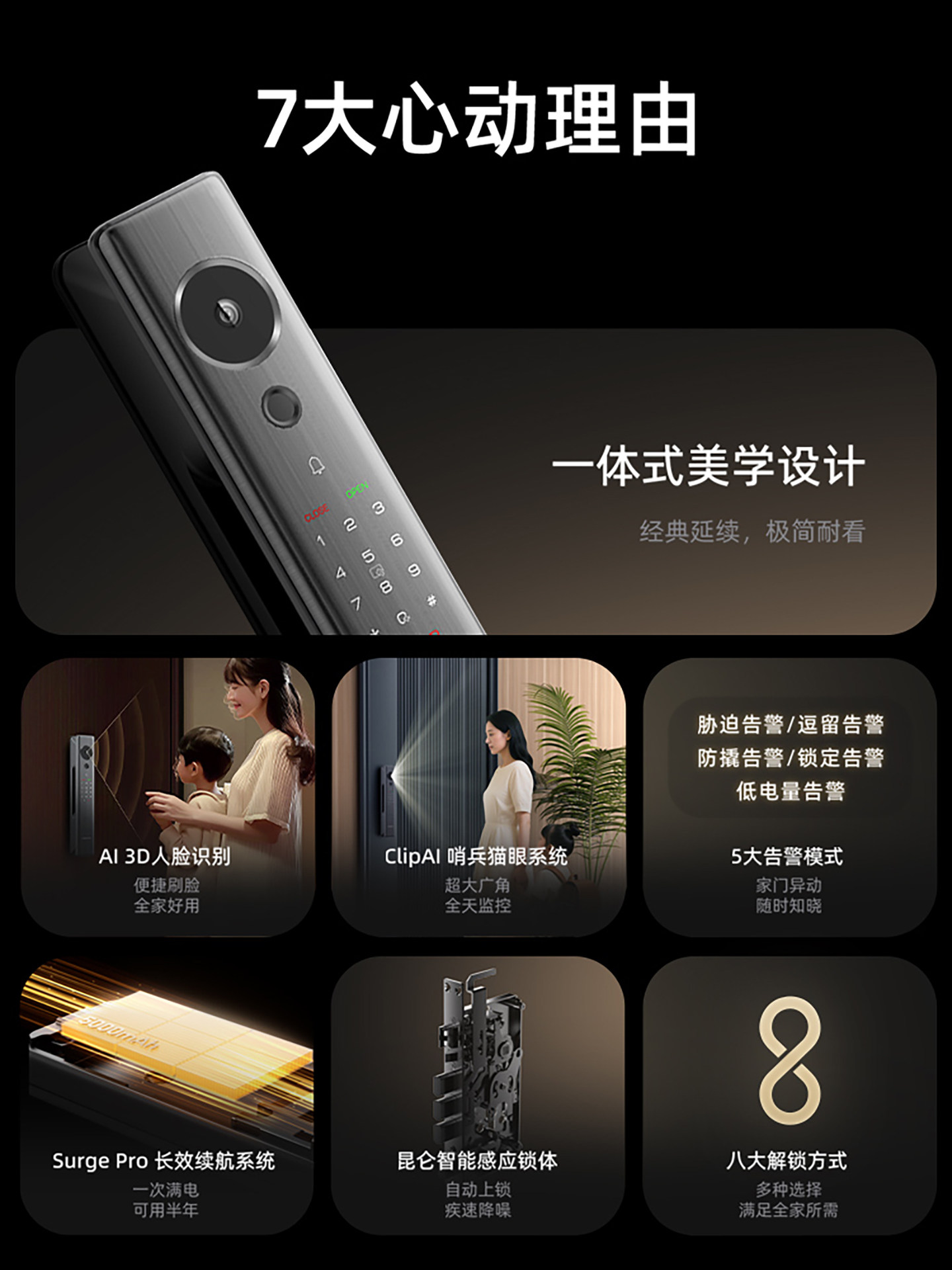 Kaidis Smart Door Lock Q5Fpro Face Recognition Peephole Fingerprint Password Lock Large Screen Home Entry Door Smart Lock