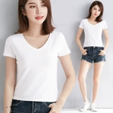 Короткая летняя белая хлопковая черная футболка, подходит для подростков, V-образный вырез, короткий рукав