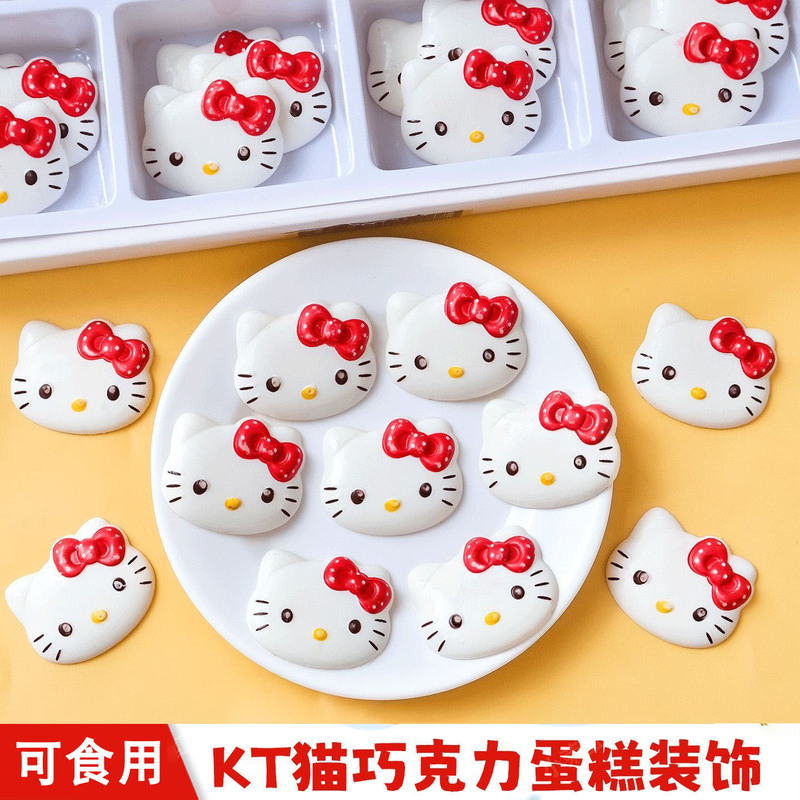 Christmas Cartoon Kt Cat Chocolate Cake Decorations White Red Bow Creative DIY Baking Decoration