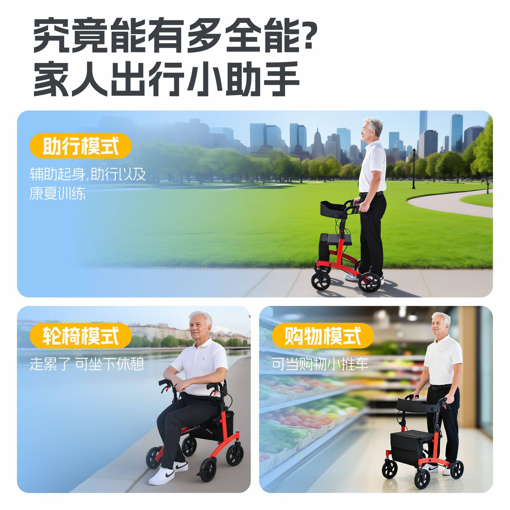 German Walking Aid for the Elderly, a Walking Aid for Seniors That Can Be Pushed and Used for Sitting