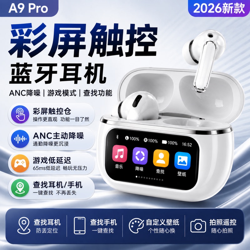 Color Screen Touch Wireless Bluetooth Headset Anc Noise Reduction Gaming Headset In-Ear Sports Long-Lasting Battery Headset Color Screen Touch Wireless Bluetooth Headset Anc Noise Reduction Gaming Headset In-Ear Sports Long-Lasting Battery Headset