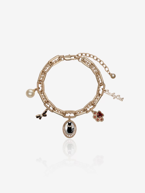 [Same Style as Qingrong] Yili Meow White Bracelet with Fortune Cat Claw Metal Women's Bracelet