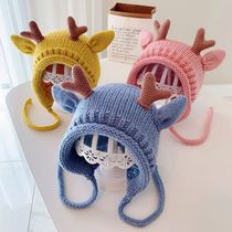 Cute Elk Antlers Baby Hat Winter Warm Warm Knitted Baby Boy Girl
