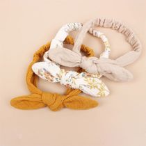 3Pcs Set Solid Muslin Cotton Baby Headband Elatic Rabbit Ea