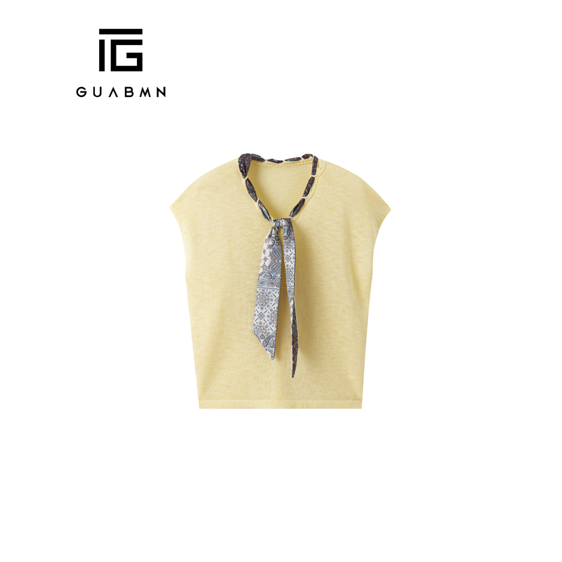 Guabmn2026 Spring New Style Goose Yellow Lace-Up Sleeveless Knitwear Women's Loose Slimming Look Top 531