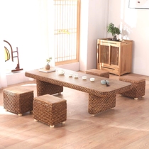 Rattan coffee table tatami low table living room new Chinese style Zen balcony tea table and chair combination