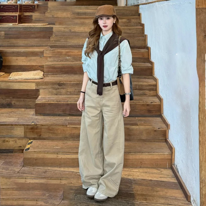 American Retro Khaki Workwear Scimitar Jeans for Women, Autumn High-Waisted Loose Straight Wide-Leg Sickle Long Pants American Retro Khaki Workwear Scimitar Jeans for Women, Autumn High-Waisted Loose Straight Wide-Leg Sickle Long Pants