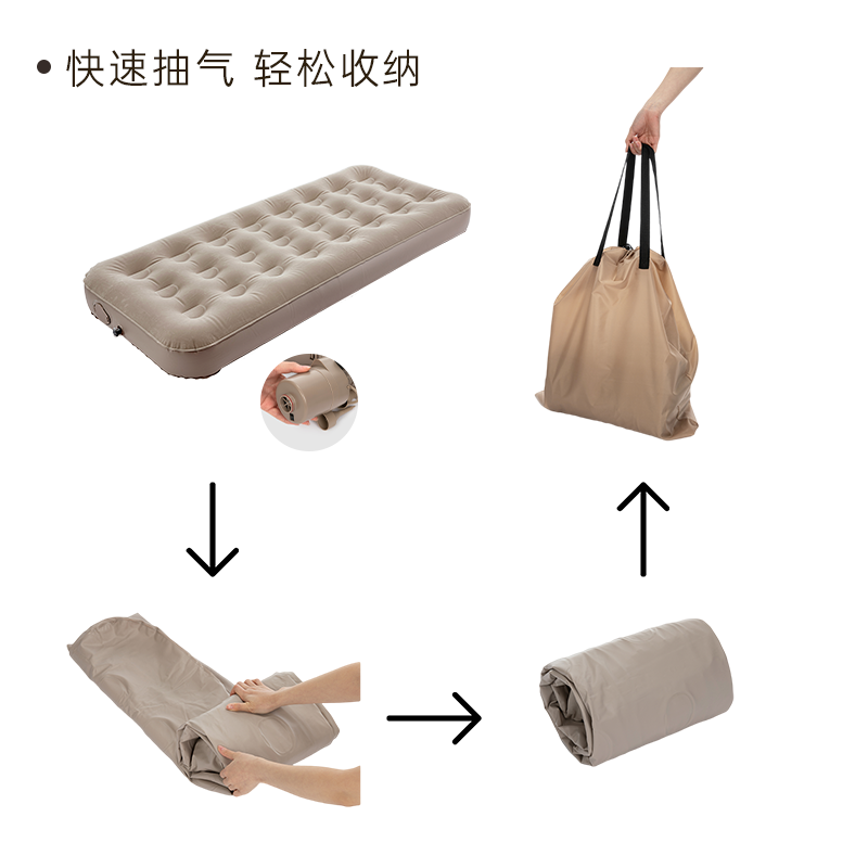 Inflatable travel mattress, tent, soft heel anti-stress "Gopher", storage system