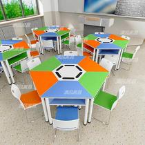Student group Events Desk hexagonal class table and chairs Combined trapezoidal coaching Reading table Training Colour splicing table