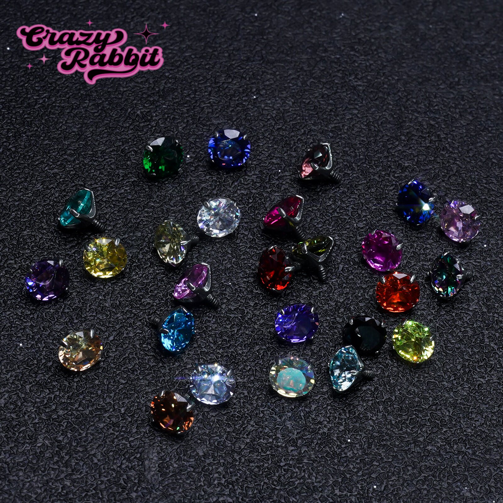 CrazyRabbit スパークリングジルコンチタン合金ピアス（リップスタッド付き）とDIY用ネジ式ボールドリル交換ヘッド