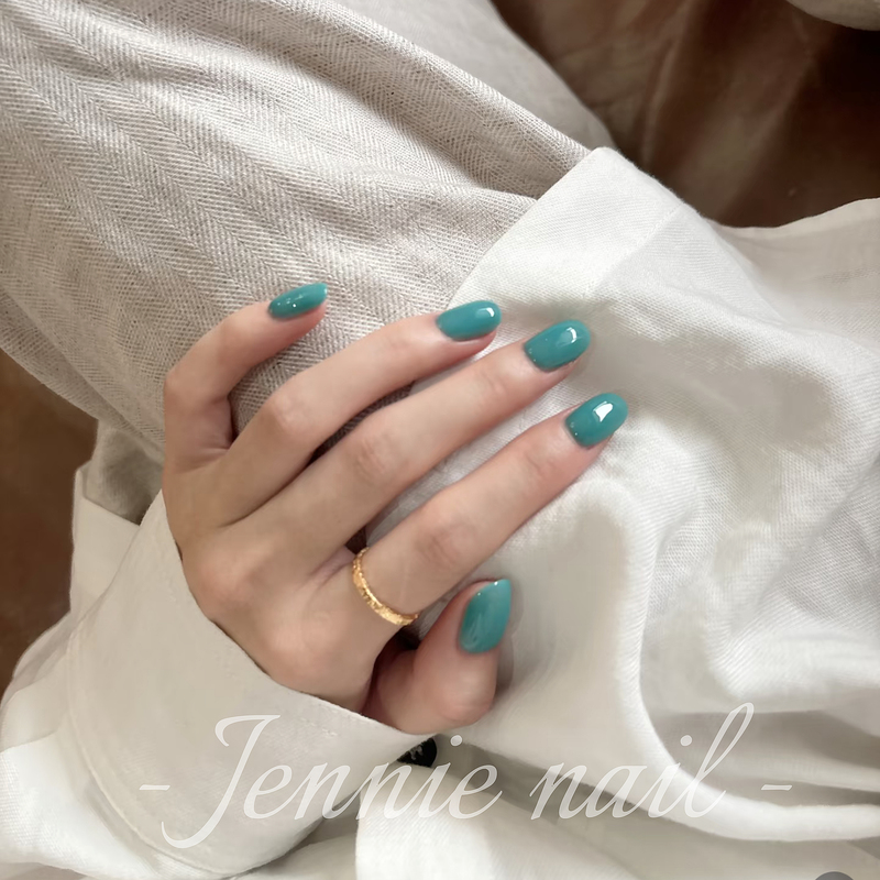Wearable Nails 2026 New Model High-End Nude Color Medium Short Handmade Finished Nail Art Lake Green Fake Nails