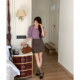 ພັດລົມ Wenwen taro mashed potato puff sleeve doll collar shirt women's spring French sweet purple-sleeve short-sleeve