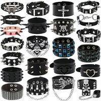 Hip Hop Rock PU Leather Bracelet Men and Women Punk Spikes R