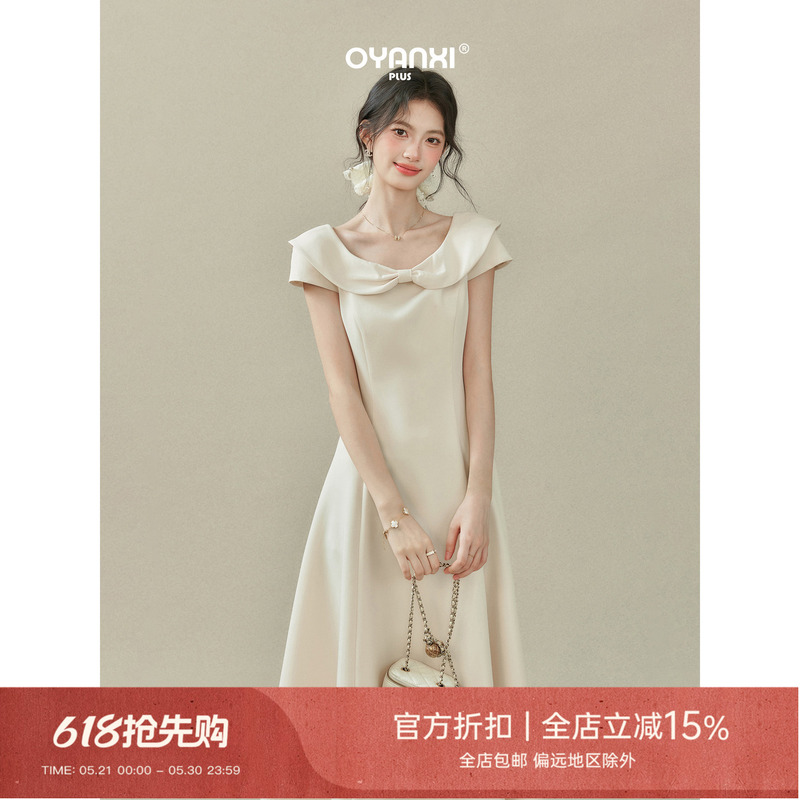 Ouyang Xiwei, the Slightly Chubby "Princess Jenny," Plus-Size Doll Collar Bow Dress for Women, Summer Waist-Cinching Princess Dress Ouyang Xiwei, the Slightly Chubby "Princess Jenny," Plus-Size Doll Collar Bow Dress for Women, Summer Waist-Cinching Princess Dress