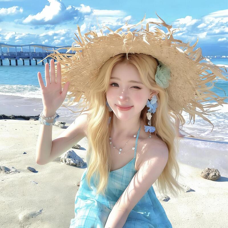 Beautiful Beach Hat, Vacation-Style Straw Hat with Wide Brim, Suitable for Taking Photos at the Beach, Sun Hat That Enhances Photos