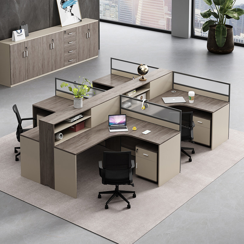Staff Office Desk and Chair Set with Simple Screen Partition, Cubicle Seating, Employee Office Desk for Four People, Workstation Office