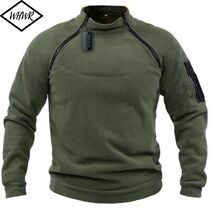Winter Mens Standing Collar Fleece Pullover Solid Color Tac