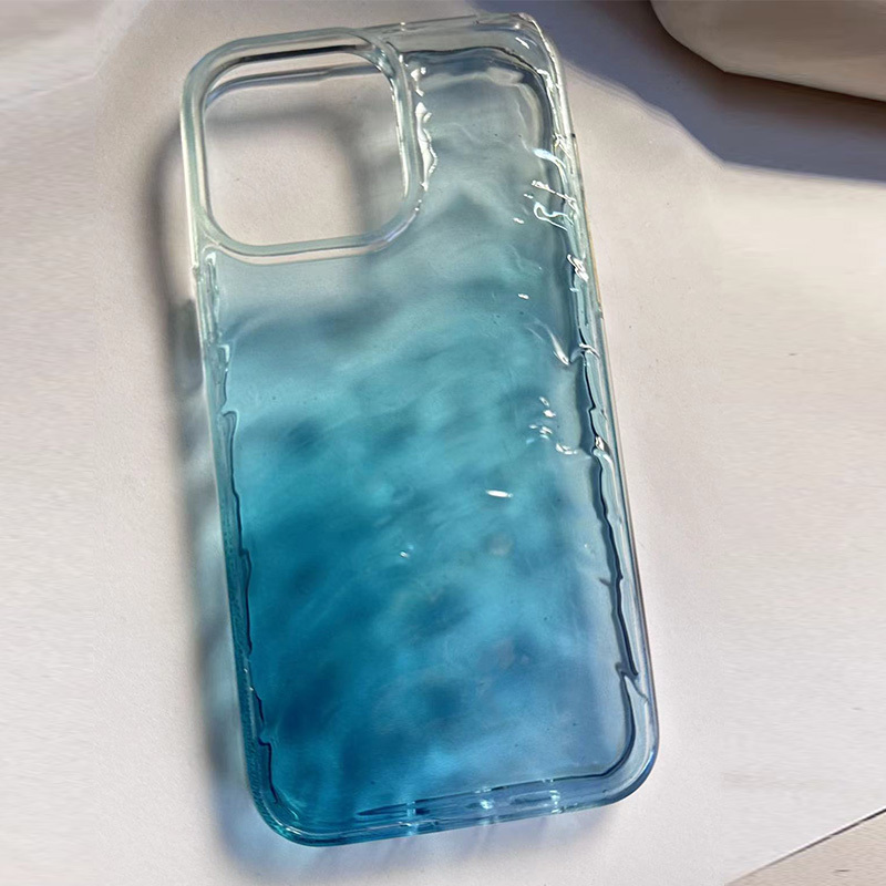 Vanishing Blue Water Pattern Suitable for Apple iPhone 15 Phone Case 14Pro High-End Feel 16Promax New Model 17 Transparent 15Pro Personalized Original Texture 16Pro Niche 13 Three-Dimensional 14 Hard Case
