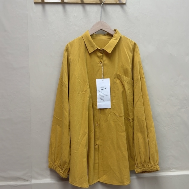 S-003 Artistic Style Loose Cotton Turn-Down Collar Long-Sleeve Yellow Shirt, Bust 150, Length 75