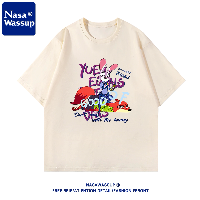 Nasa Co-Branded Zootopia Short-Sleeved T-Shirt for Male and Female Students, Couple Wear, Judy Nick 2026 Summer Half-Sleeved Nasa Co-Branded Zootopia Short-Sleeved T-Shirt for Male and Female Students, Couple Wear, Judy Nick 2026 Summer Half-Sleeved