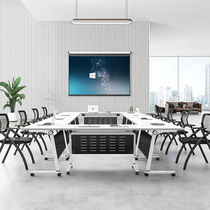 Folding conference training table and chair combination movable splicing long table double desk and chair staff office training table