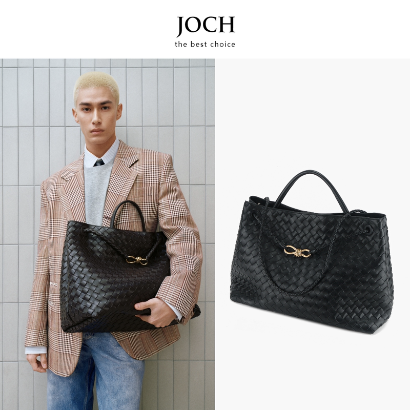 Joch~New! Bowknot Metal Rope Buckle Woven Bag Women's Tote Bag Genuine Leather Large Capacity Shoulder Bag