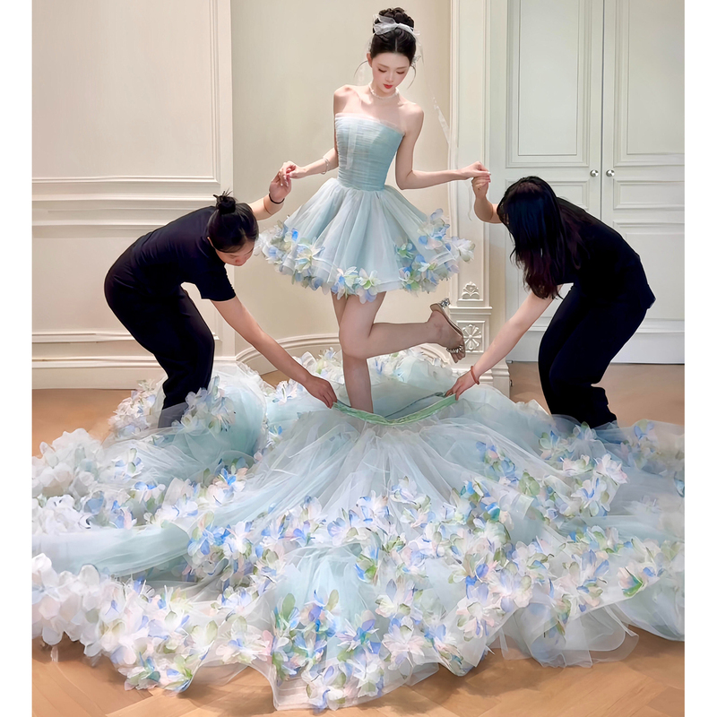 Petite Light Wedding Dress 2026 New Engagement Dress Blue Coming-Of-Age Ceremony Host Robe Female Bride Toast Dress Petite Light Wedding Dress 2026 New Engagement Dress Blue Coming-Of-Age Ceremony Host Robe Female Bride Toast Dress