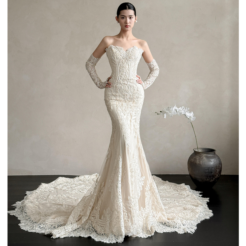 Mermaid Wedding Dress 2026 New Engagement Dress Robe Female Bride Toast Dress Petite Light Gauze Autumn and Winter