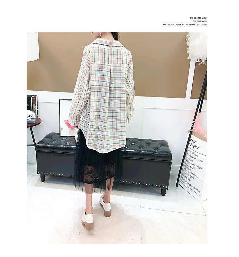 Xuân-Hè 2018 phiên bản Hàn Quốc mới của áo sơ mi kẻ sọc dài tay nữ buông lơi mỏng manh trong chiếc áo sơ mi dài tay học sinh áo sơ mi trắng nữ form rộng