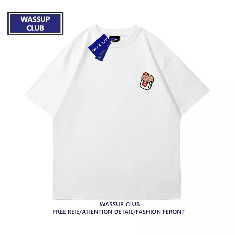 Wassup Heavy-Weight 260g Short-Sleeve Fun and Creative Trendy Brand Mahjong Capybara New Unisex Pure Cotton Crew Neck