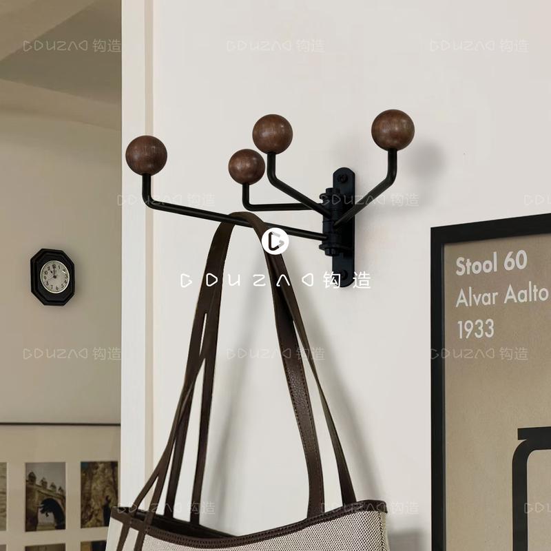 Gouzao Vintage Rotating Coat Hook Round Ball Decorative Hanger Hook Living Room Wall Hanging Retro Storage