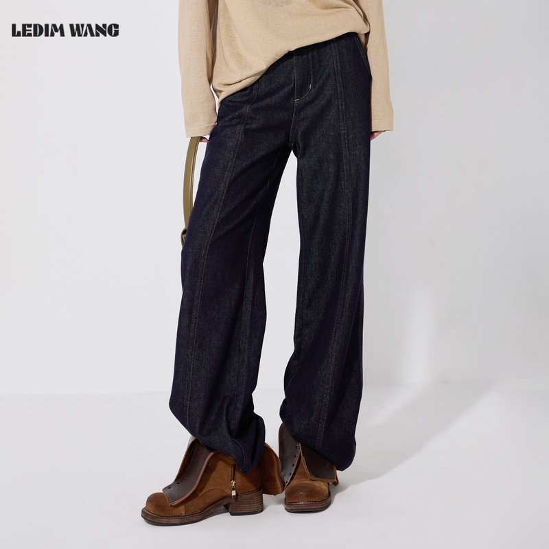 Ledim Wang Retro Versatile Straight-Leg Jeans for Women 26 Autumn New Denim Casual Loose Wide-Leg Pants Ledim Wang Retro Versatile Straight-Leg Jeans for Women 26 Autumn New Denim Casual Loose Wide-Leg Pants