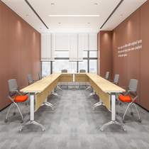 High-end aluminum alloy folding conference table long table mobile splicing training table and chair combination bar desk negotiation