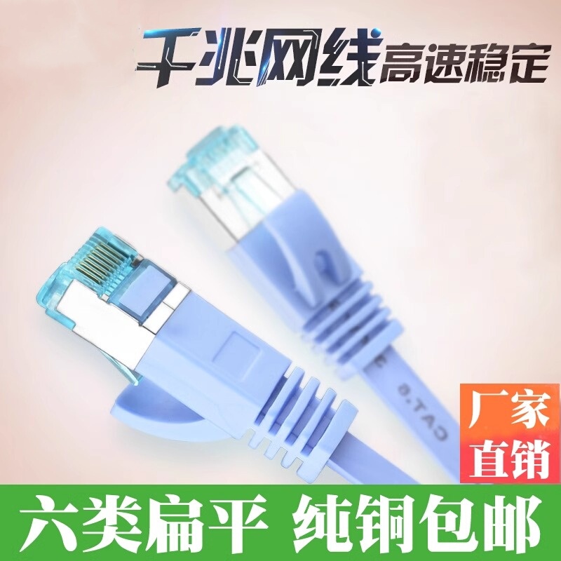 Category 6 Flat Network Cable, Gigabit, Household, Pure Copper, White, Hidden, Ultra-Thin, Short, Double-Ended, 12350m cm