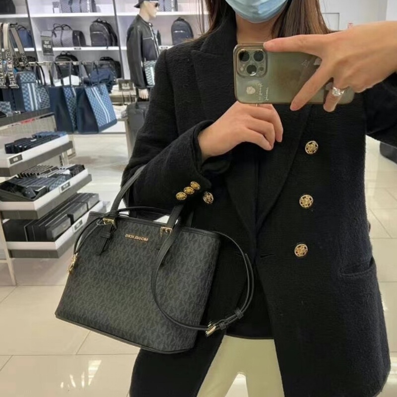 Hong Kong Direct Mail Mk Women's Bag New Model Black Genuine Leather Small Tote Bag, Versatile Large Capacity Student Small Square Bag