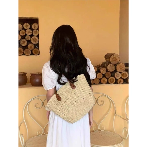 Плетеная соломенная вместительная и большая сумка через плечо для отдыха, портативная корзина для школьников, официальный продукт