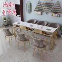 Nordic light luxury marble manicure table and chair set Internet celebrity high-power vacuum cleaner single double and three-person manicure table manufacturer